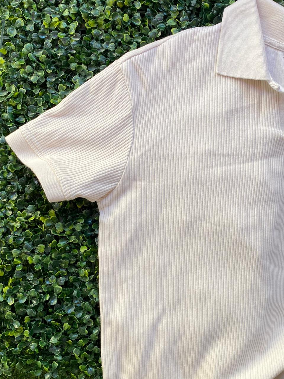 Zara Cream Ribbed Polo Top