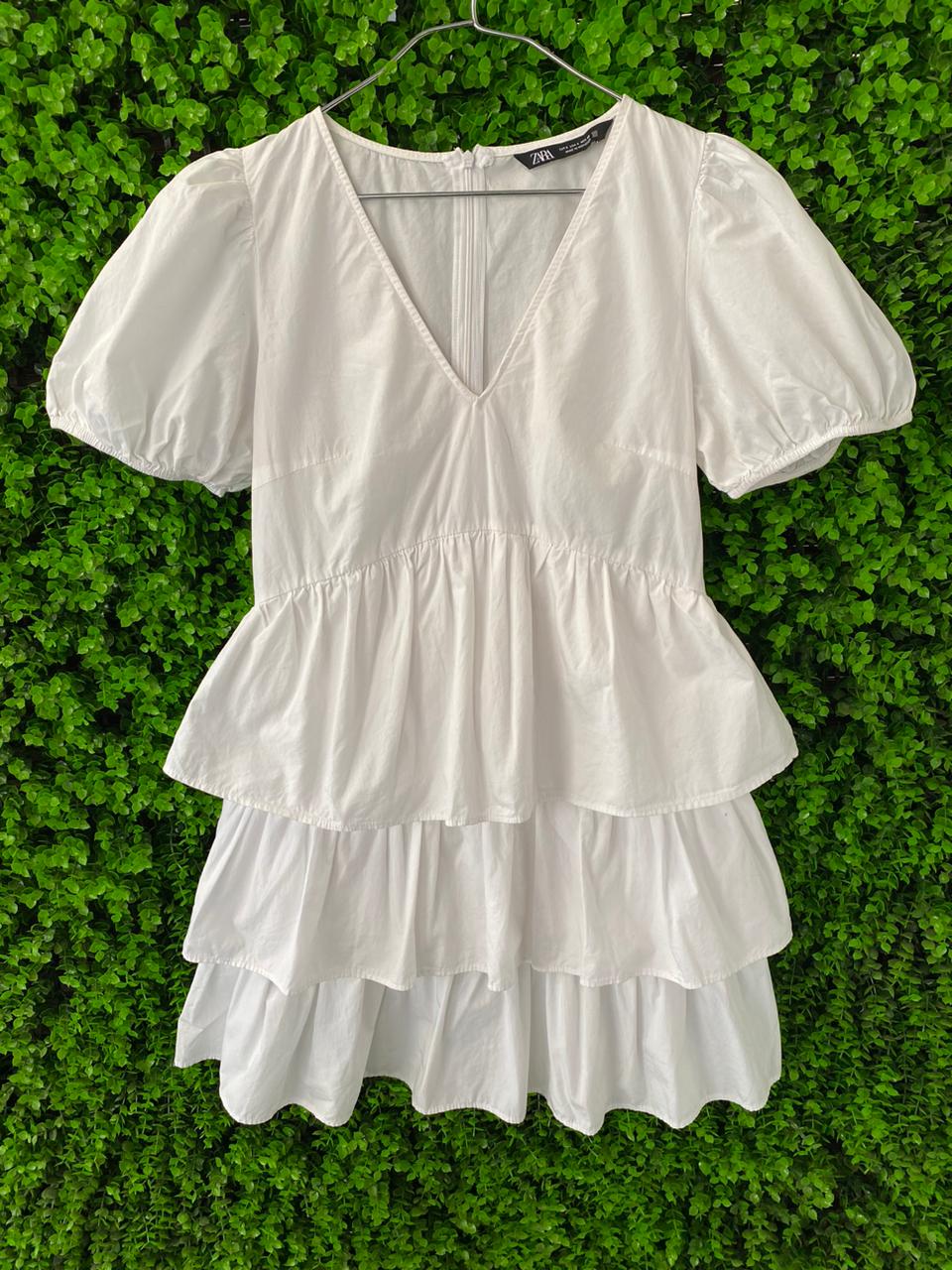 Zara White Tiered Mini Dress
