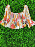 Old Khaki Floral Shirred Crop Top