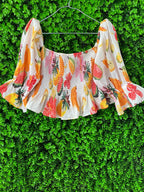 Old Khaki Floral Shirred Crop Top