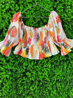 Old Khaki Floral Shirred Crop Top
