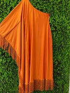 Rust Orange One-Shoulder Fringe Dress