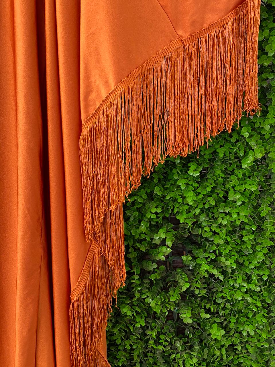 Rust Orange One-Shoulder Fringe Dress