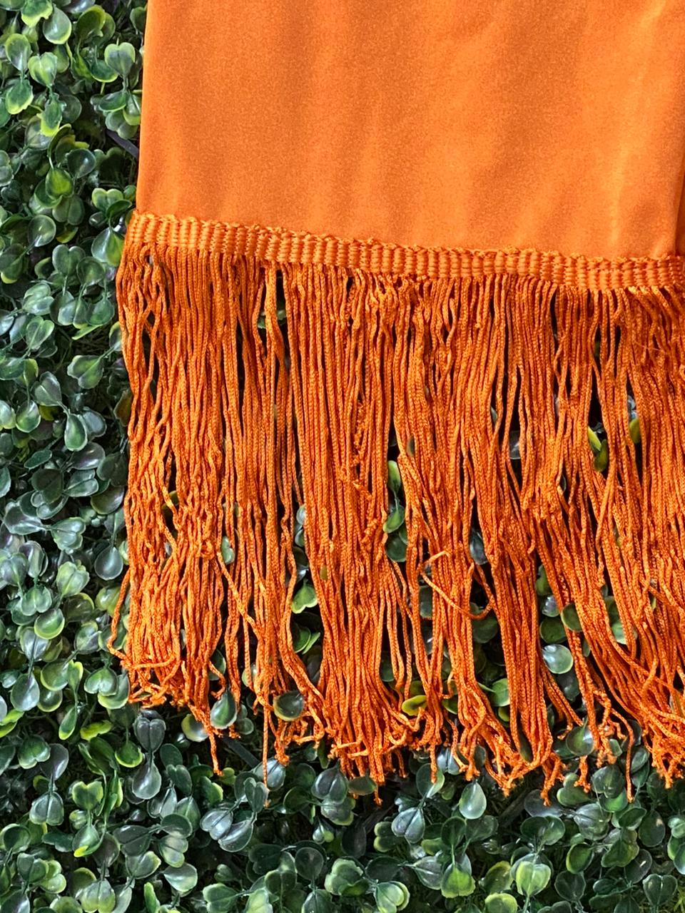 Rust Orange One-Shoulder Fringe Dress