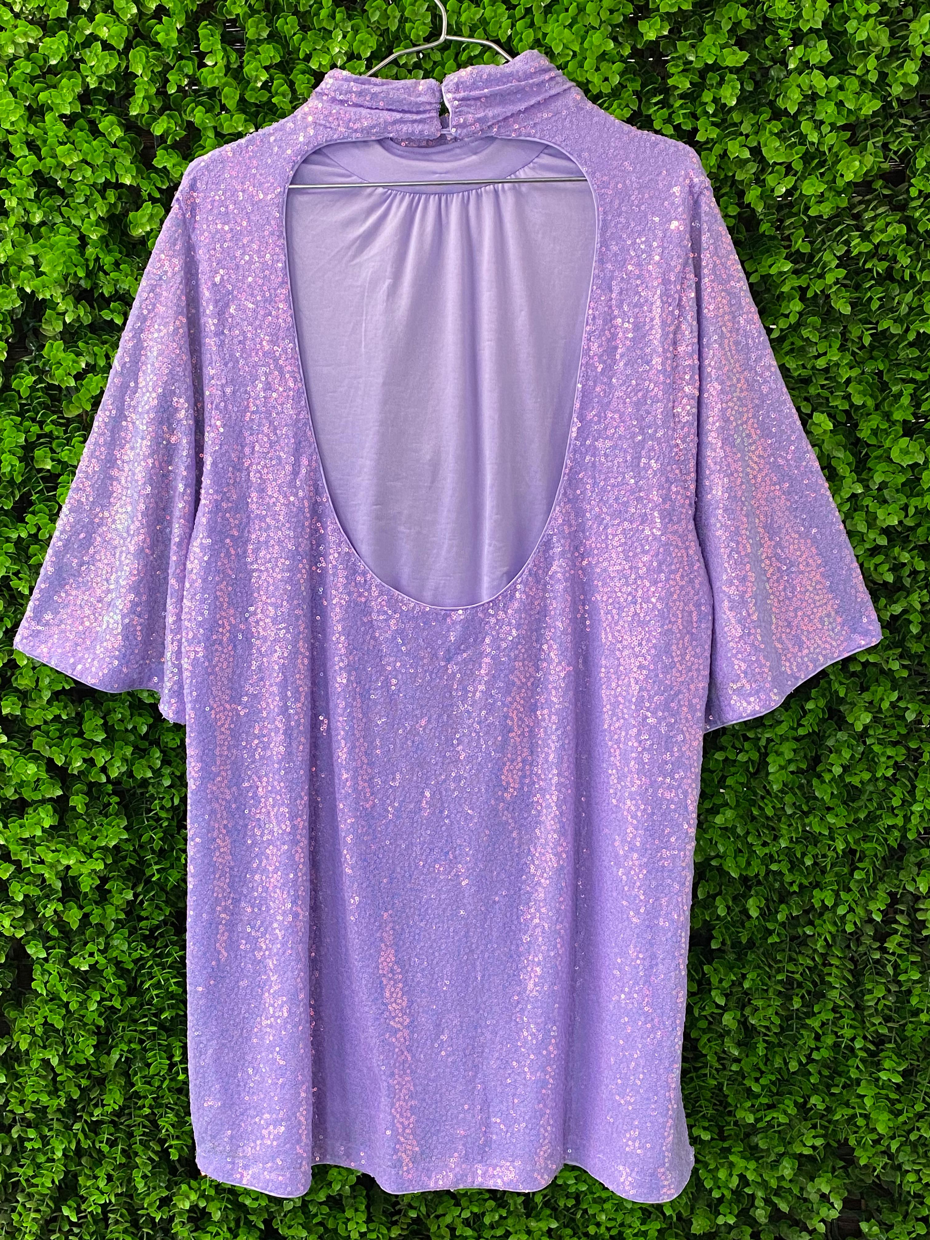 H&M Lilac Sequin Open-Back Dress