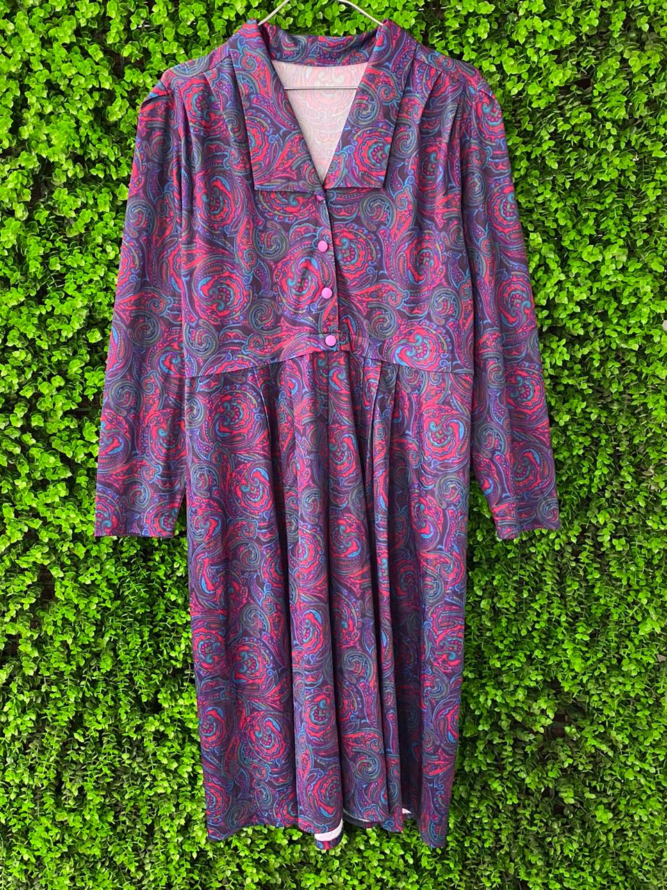 Vintage Paisley Button-Up Midi Dress