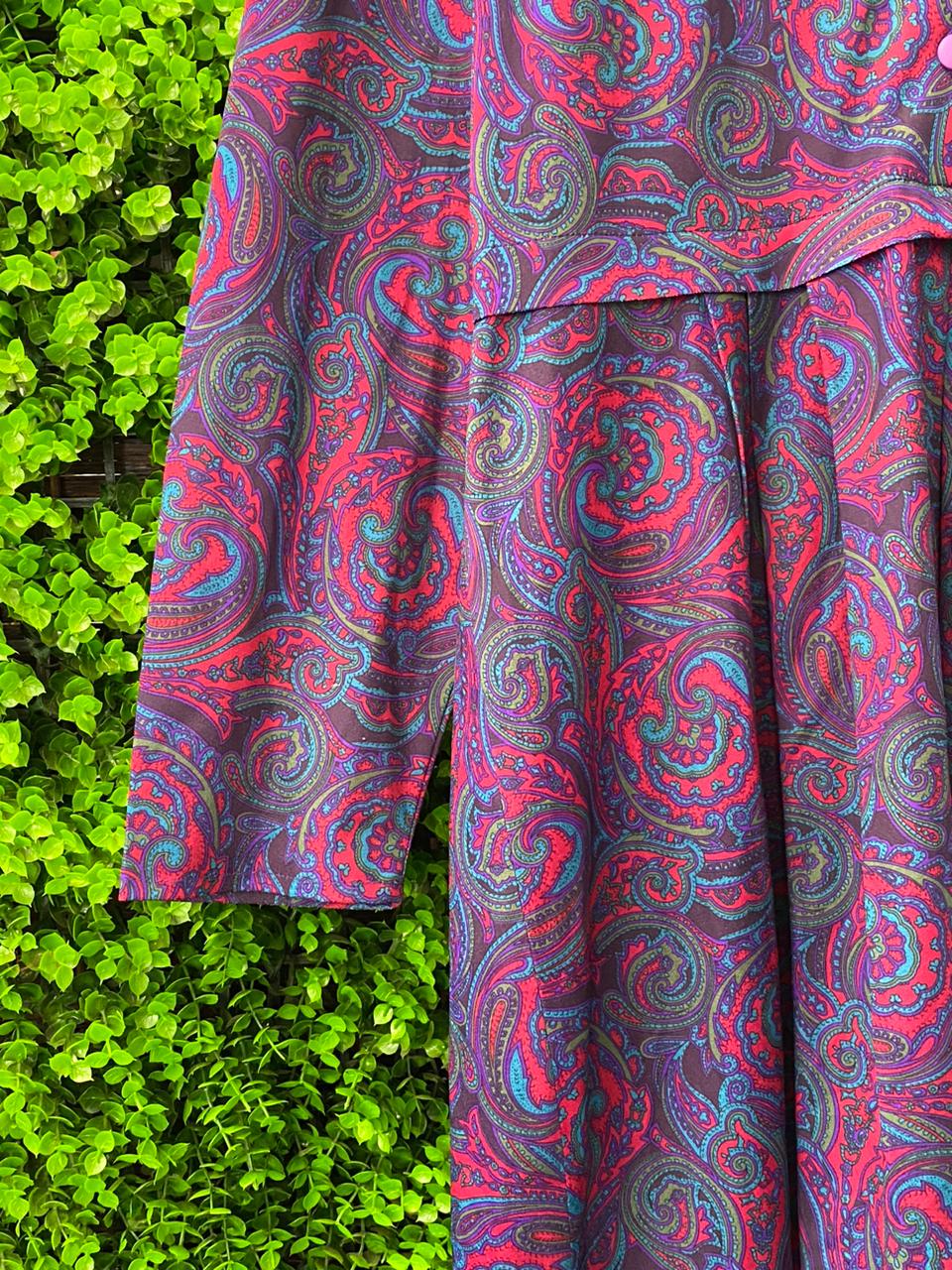 Vintage Paisley Button-Up Midi Dress
