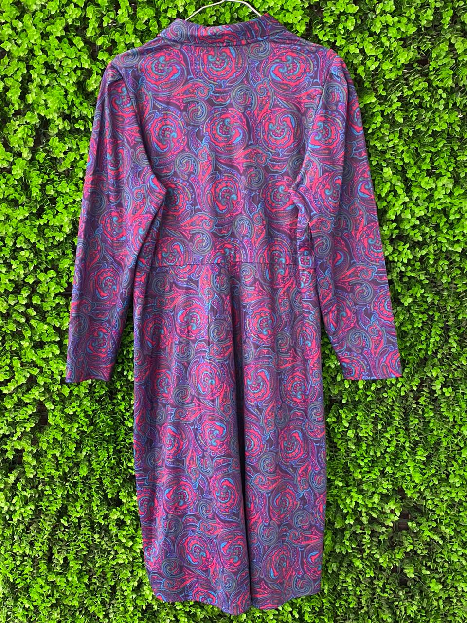 Vintage Paisley Button-Up Midi Dress