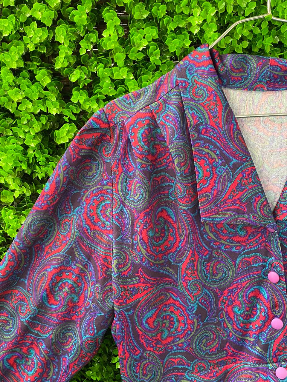 Vintage Paisley Button-Up Midi Dress