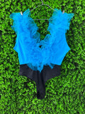 Blue Ruffle Plunge Bodysuit