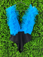 Blue Ruffle Plunge Bodysuit