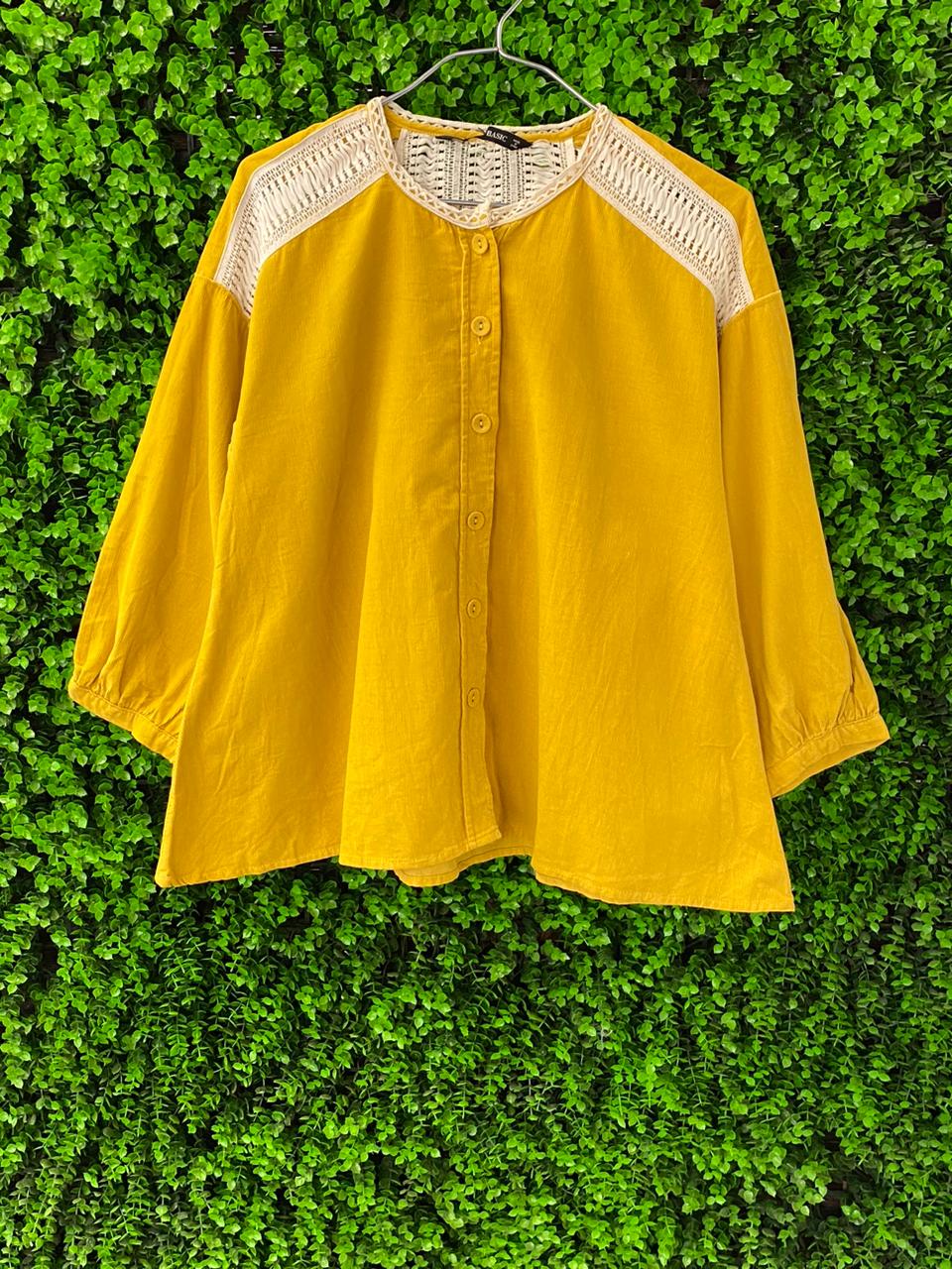 Zara Mustard Yellow Crochet Detail Blouse
