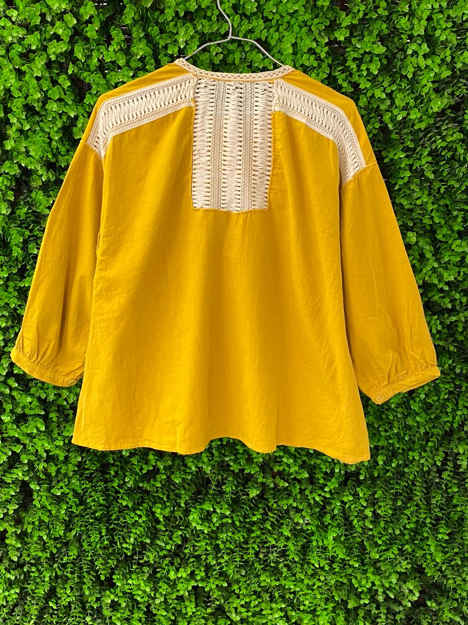 Zara Mustard Yellow Crochet Detail Blouse