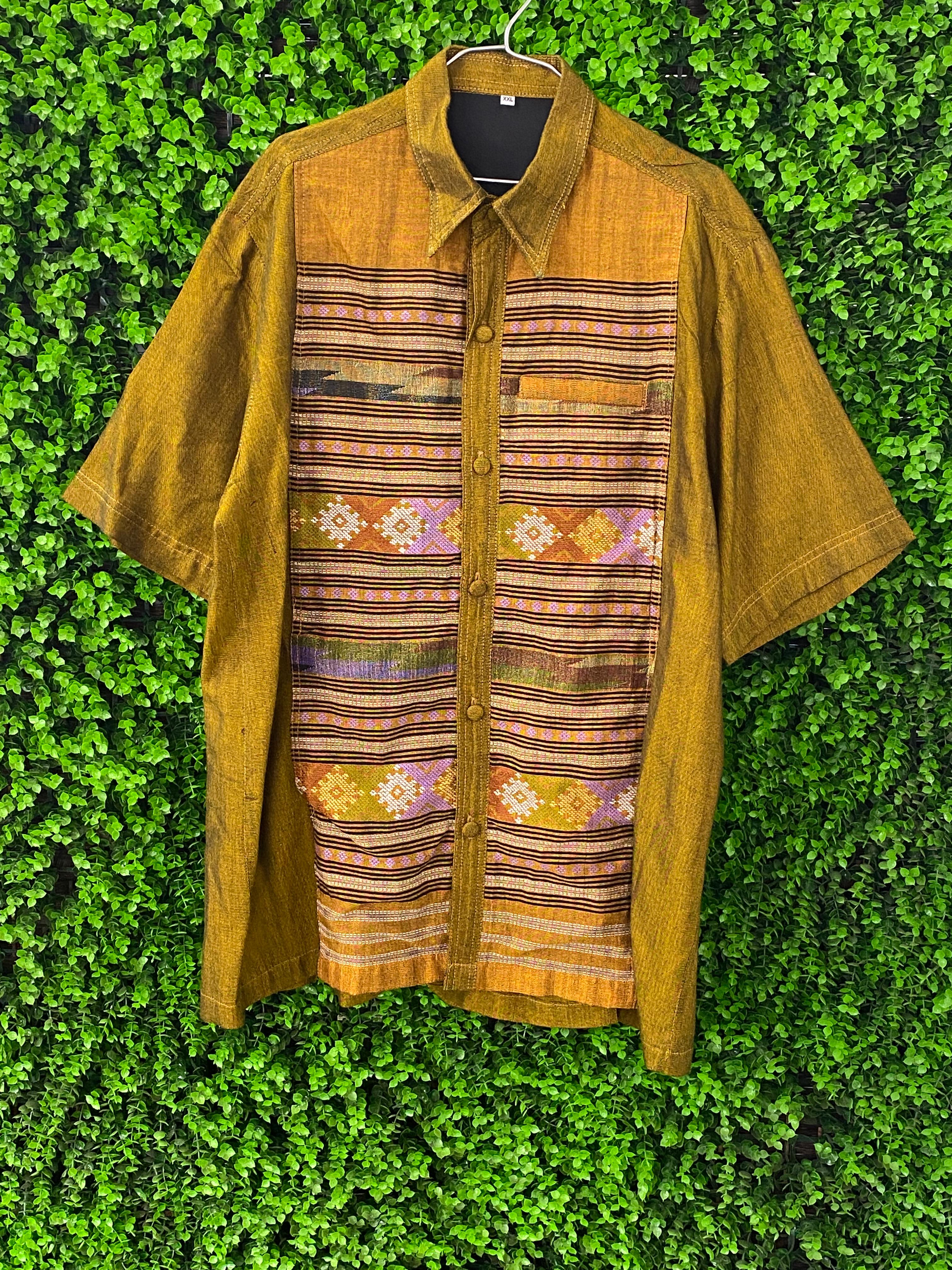 Mustard Gold Patterned Button-Up Shirt