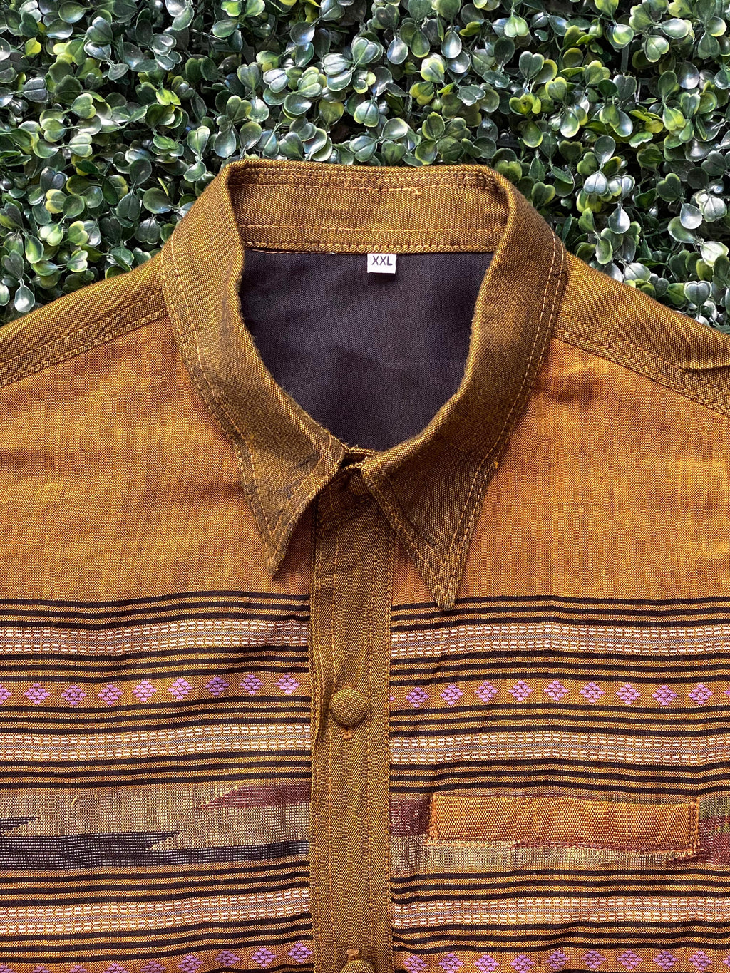 Mustard Gold Patterned Button-Up Shirt