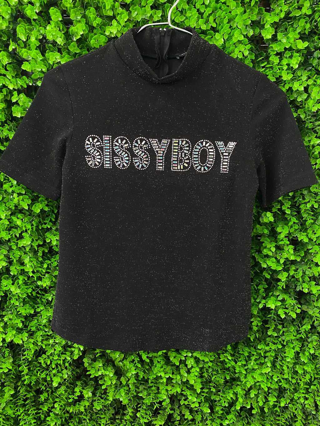 Sissy Boy Black Sparkle Diamanté Logo Top