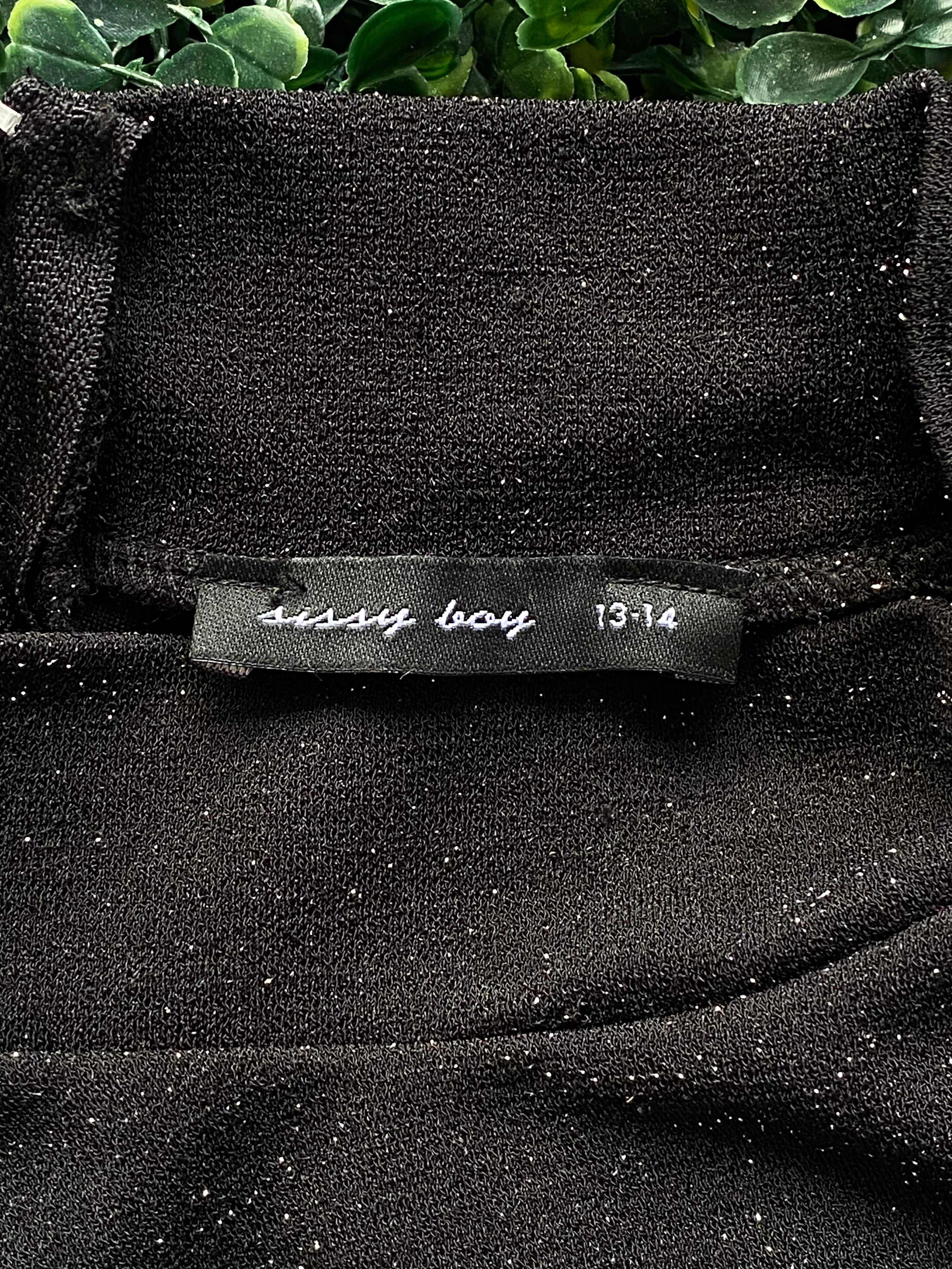 Sissy Boy Black Sparkle Diamanté Logo Top