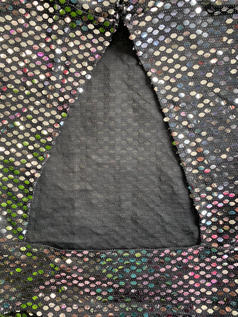 Black Sequin Open-Back Crop Top