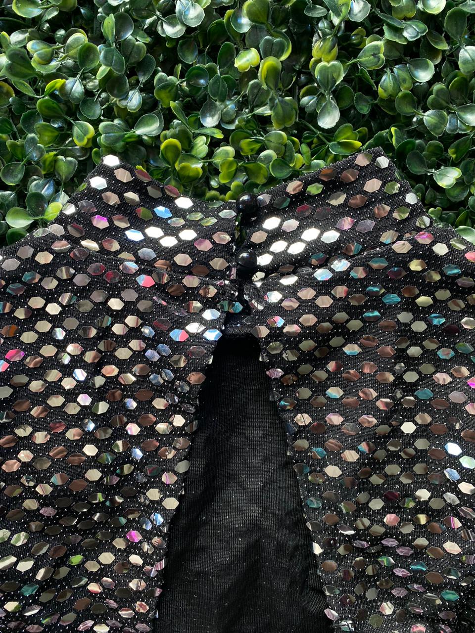 Black Sequin Open-Back Crop Top
