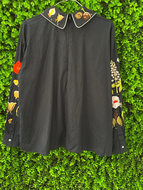 Vivetta Black Botanical Embroidered Blouse