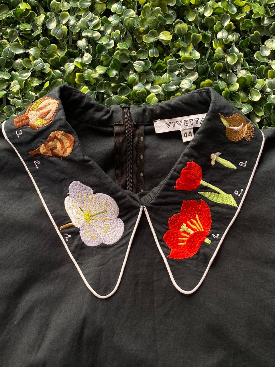 Vivetta Black Botanical Embroidered Blouse
