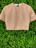 Champagne Beaded Floral Crop Blouse