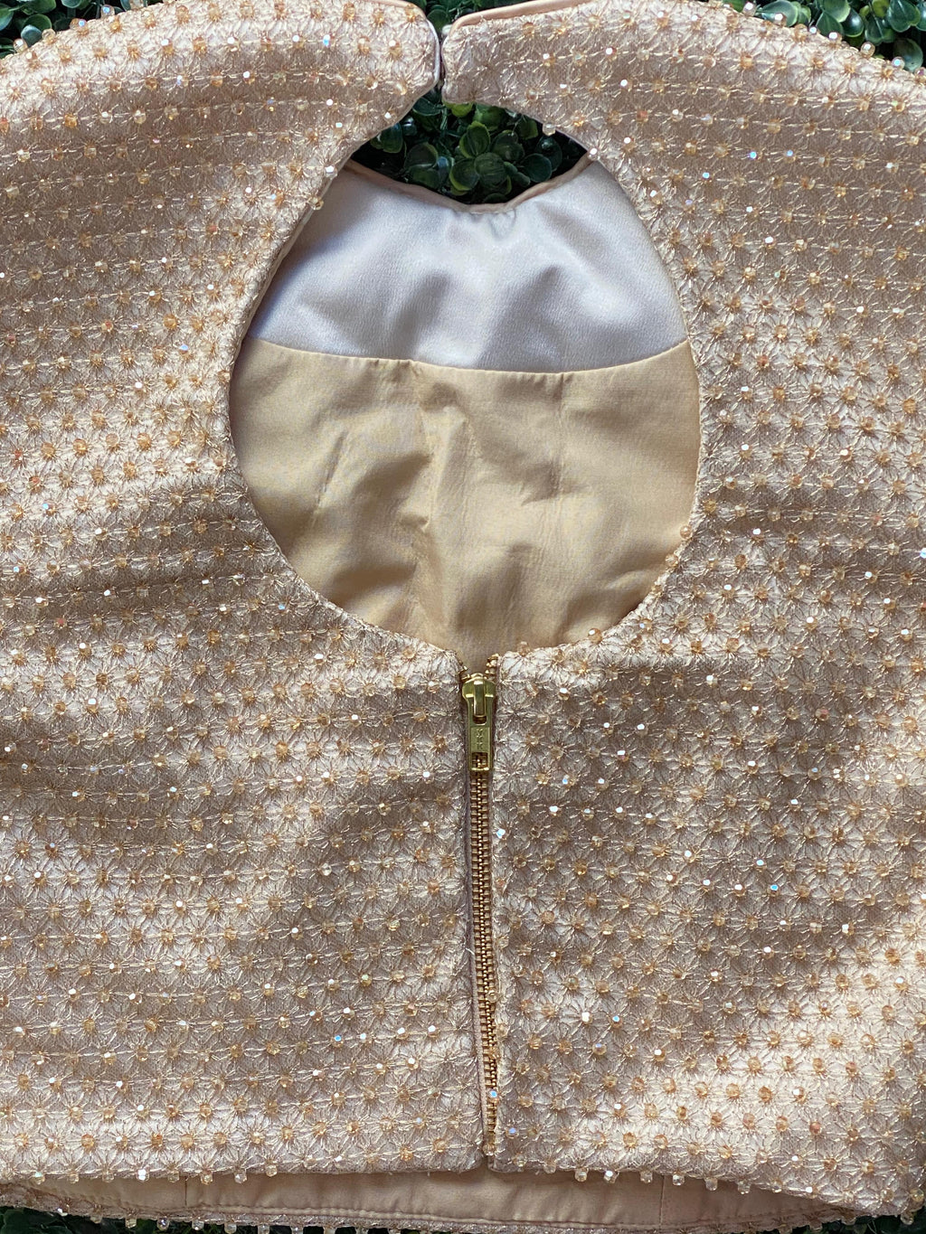 Champagne Beaded Floral Crop Blouse