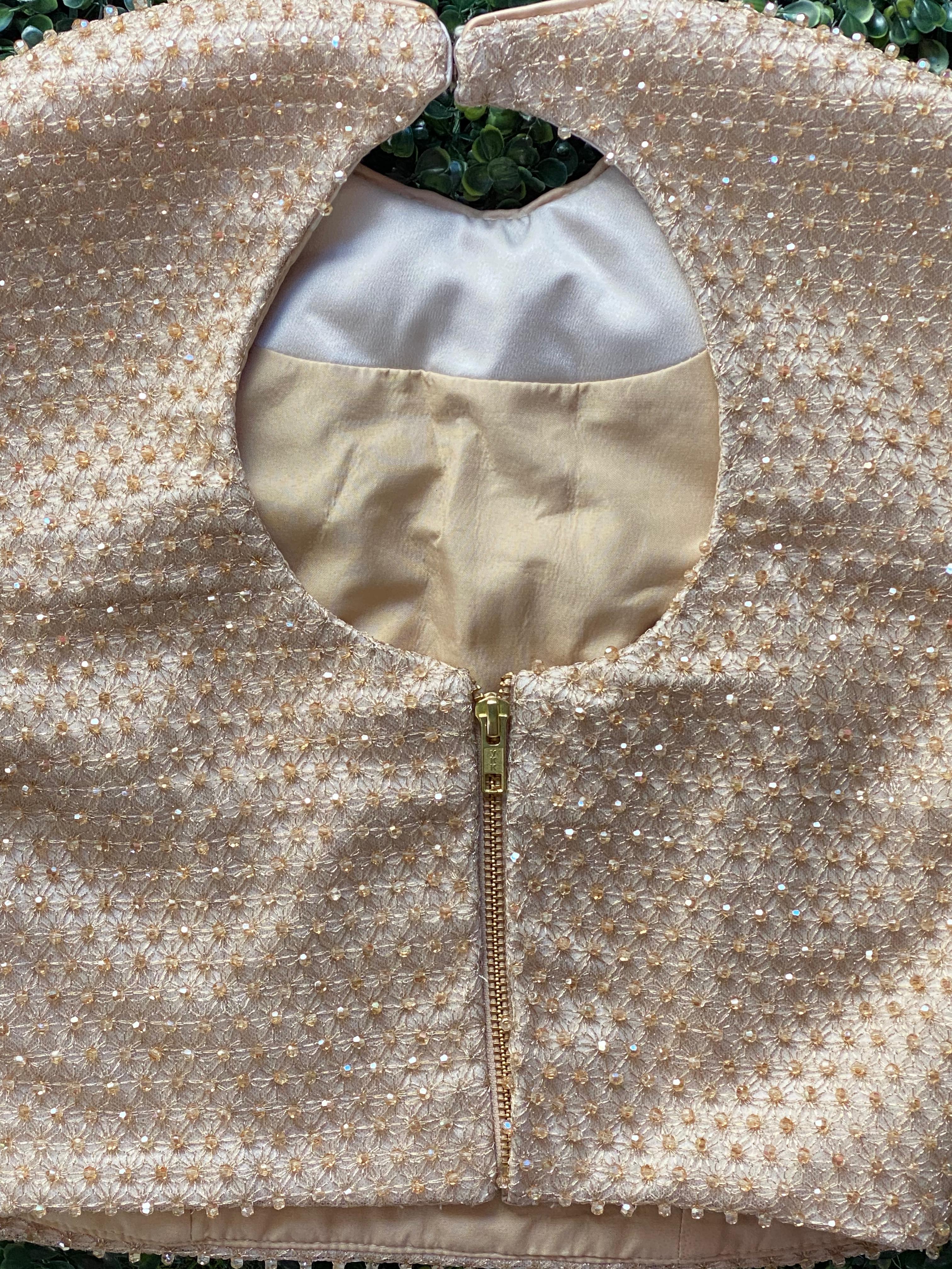 Champagne Beaded Floral Crop Blouse