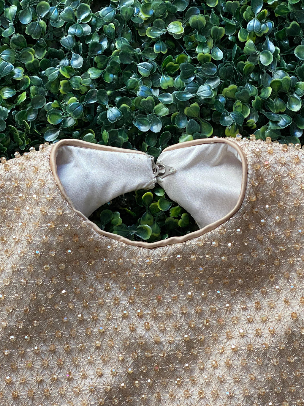 Champagne Beaded Floral Crop Blouse