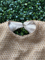 Champagne Beaded Floral Crop Blouse