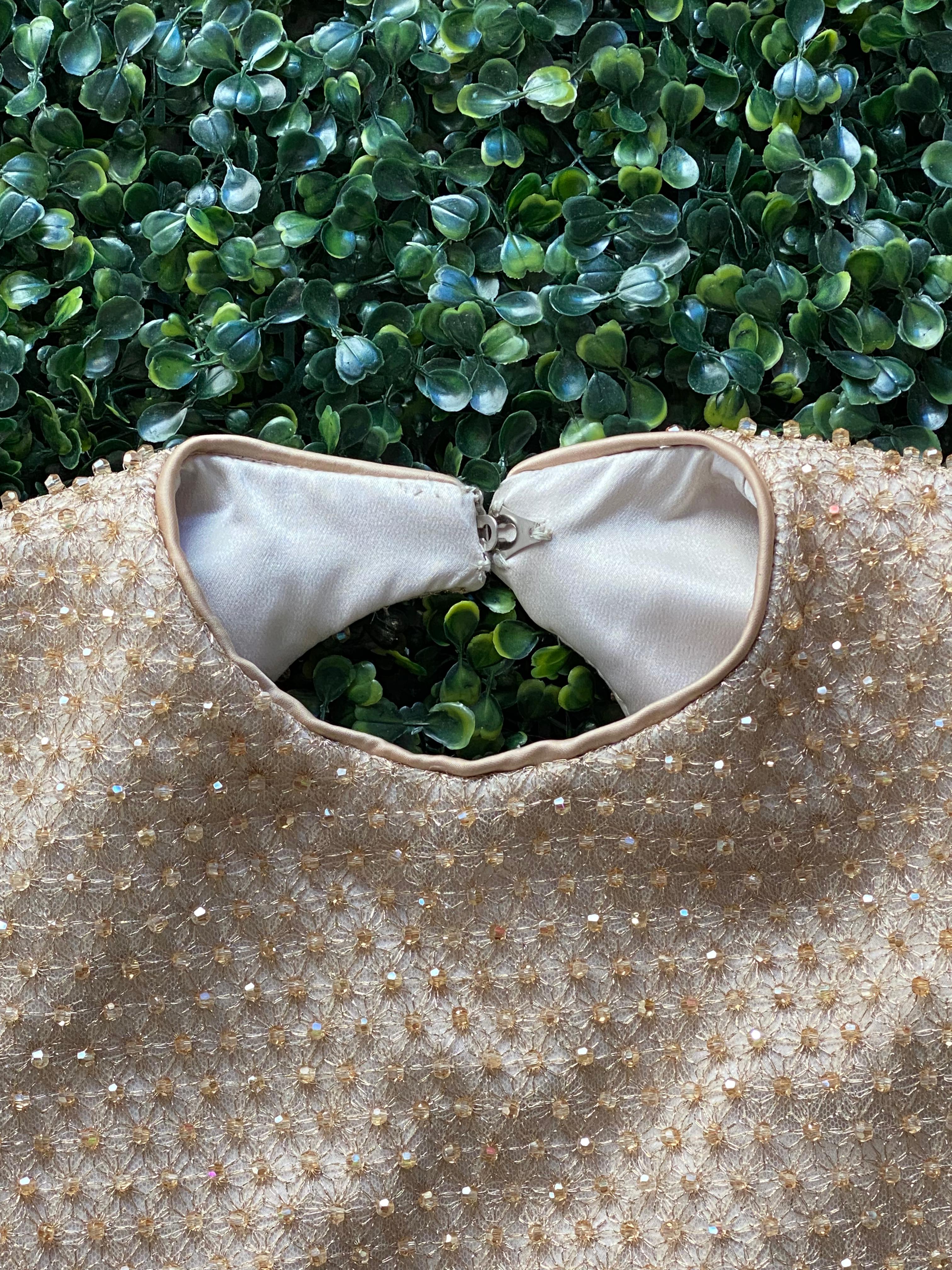Champagne Beaded Floral Crop Blouse