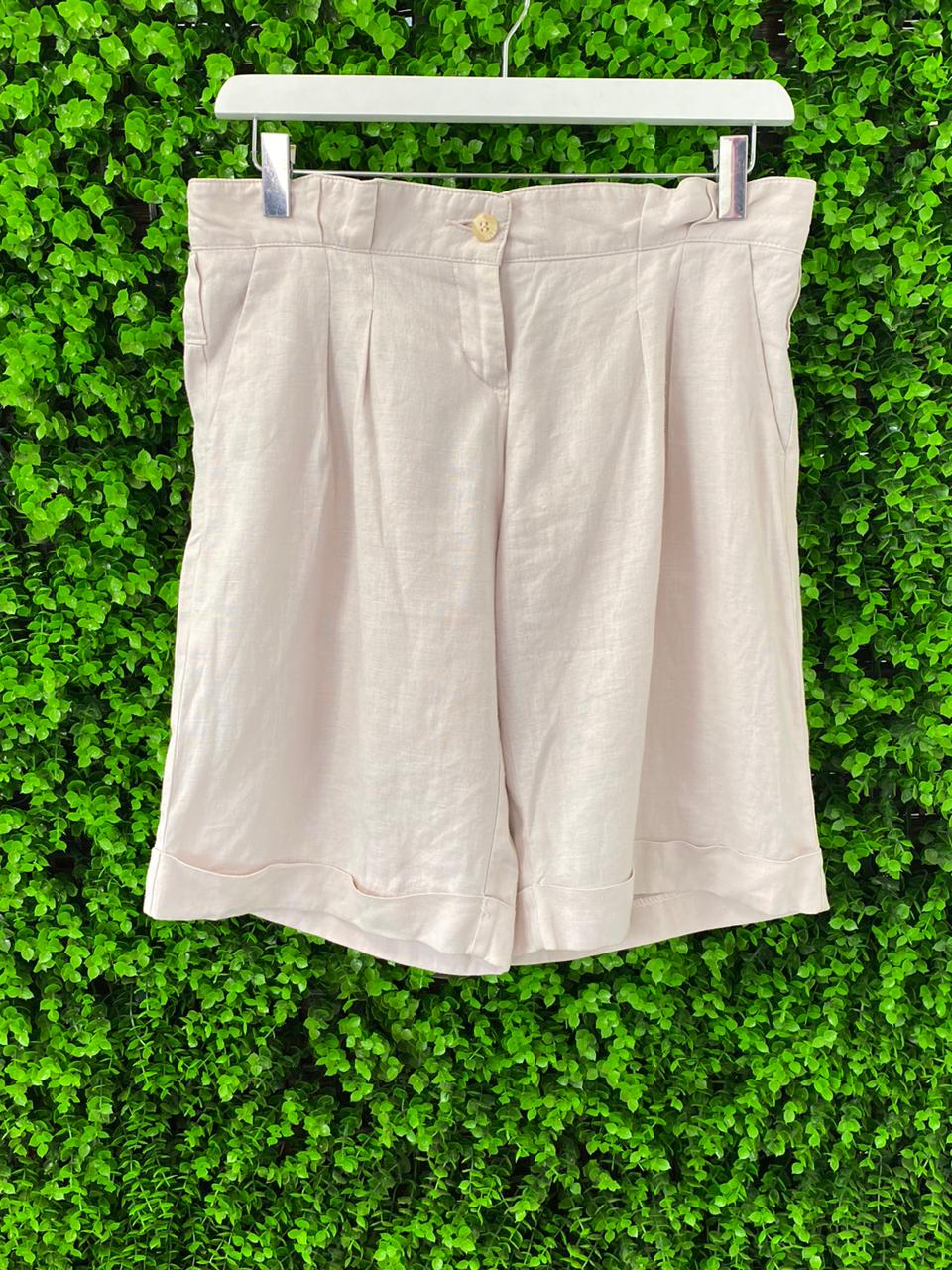 Jenni Button Linen-Cotton Pleated Shorts with Pockets