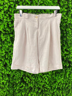 Jenni Button Linen-Cotton Pleated Shorts with Pockets