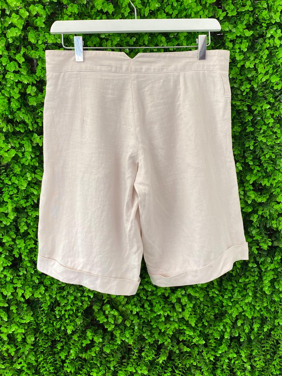 Jenni Button Linen-Cotton Pleated Shorts with Pockets