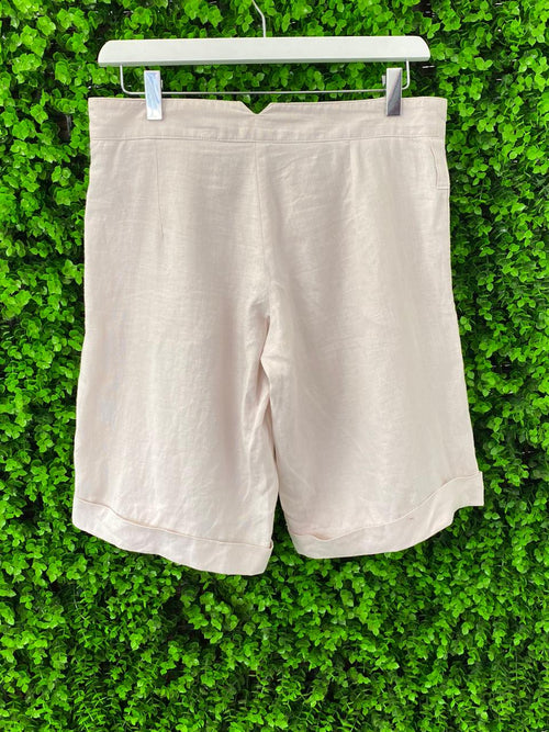 Jenni Button Linen-Cotton Pleated Shorts with Pockets