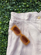 Jenni Button Linen-Cotton Pleated Shorts with Pockets