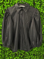 Zara Black Faux Leather Puff Sleeve Shacket