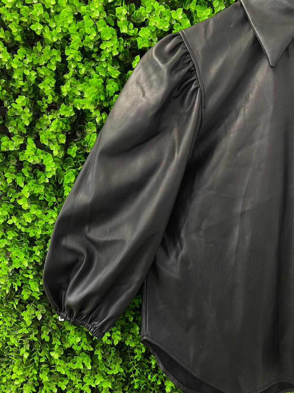 Zara Black Faux Leather Puff Sleeve Shacket