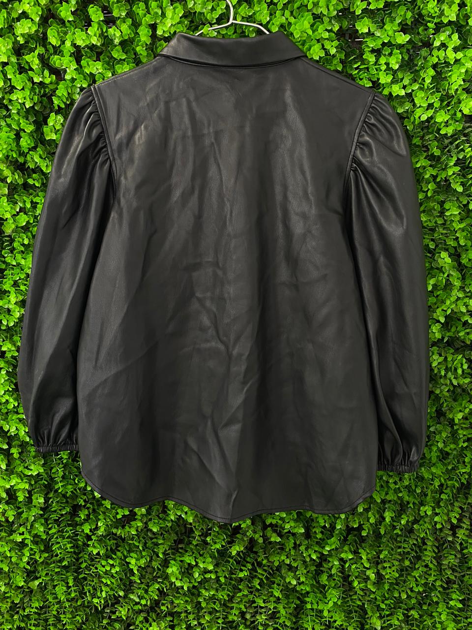 Zara Black Faux Leather Puff Sleeve Shacket