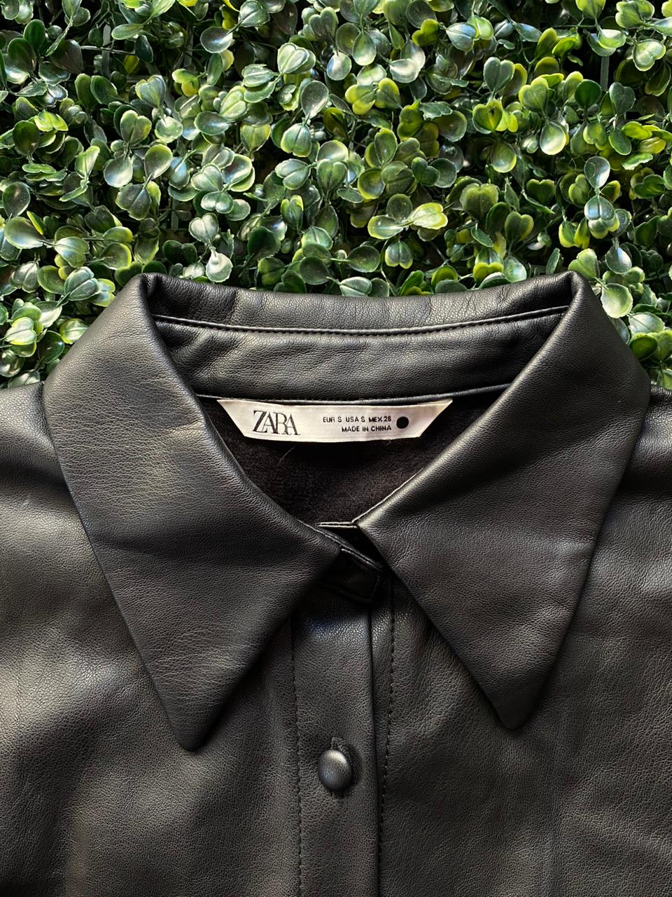Zara Black Faux Leather Puff Sleeve Shacket
