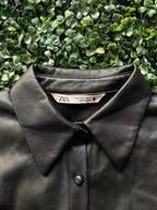 Zara Black Faux Leather Puff Sleeve Shacket