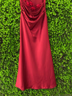 Red Satin Floral Back Maxi Dress