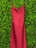 Red Satin Floral Back Maxi Dress
