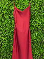Red Satin Floral Back Maxi Dress