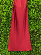 Red Satin Floral Back Maxi Dress
