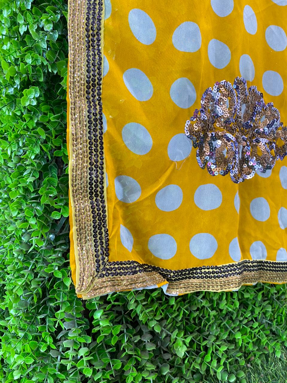 Mustard Polka Dot Sequin Sari