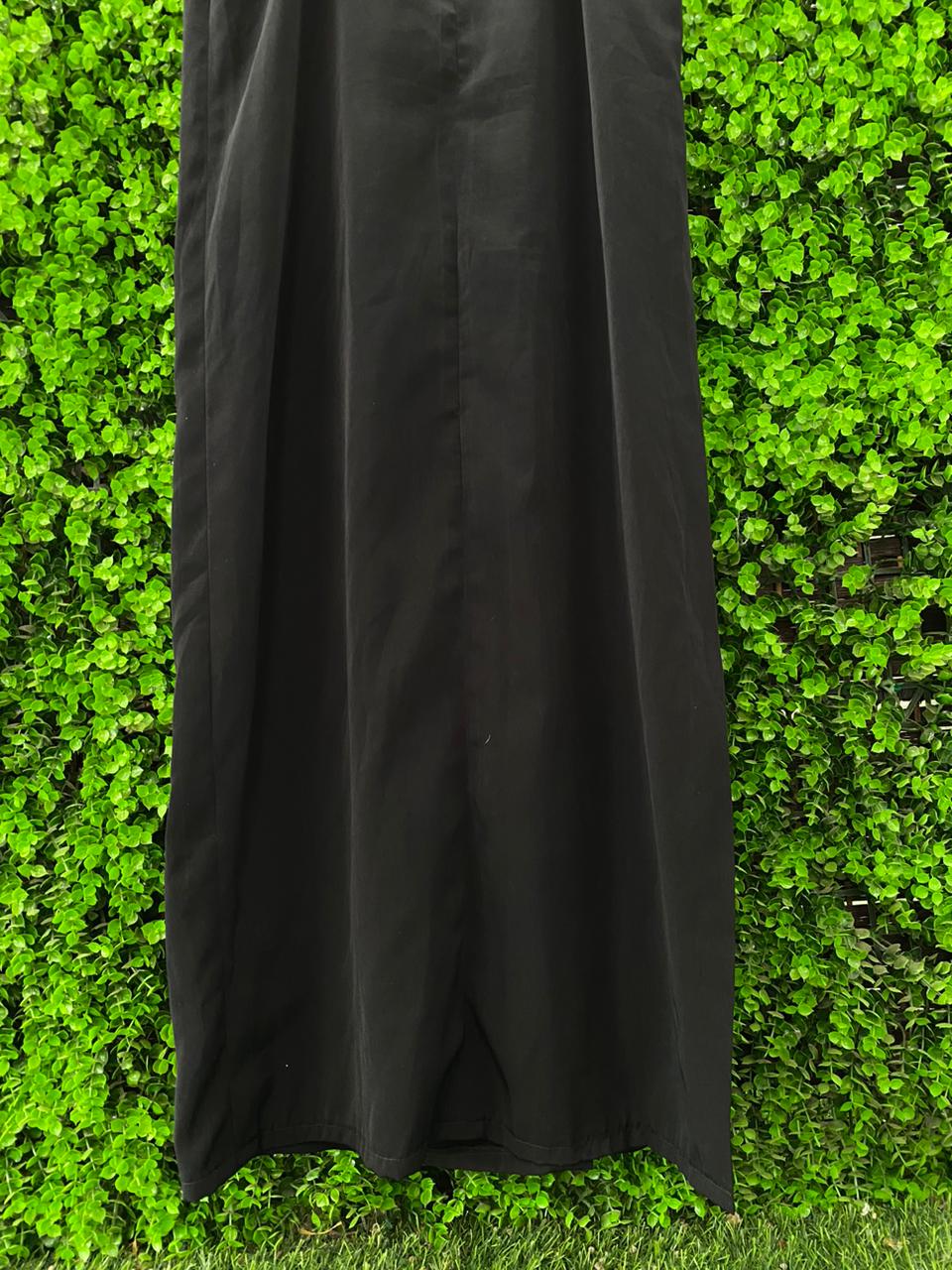 Black Button-Strap Maxi Dress