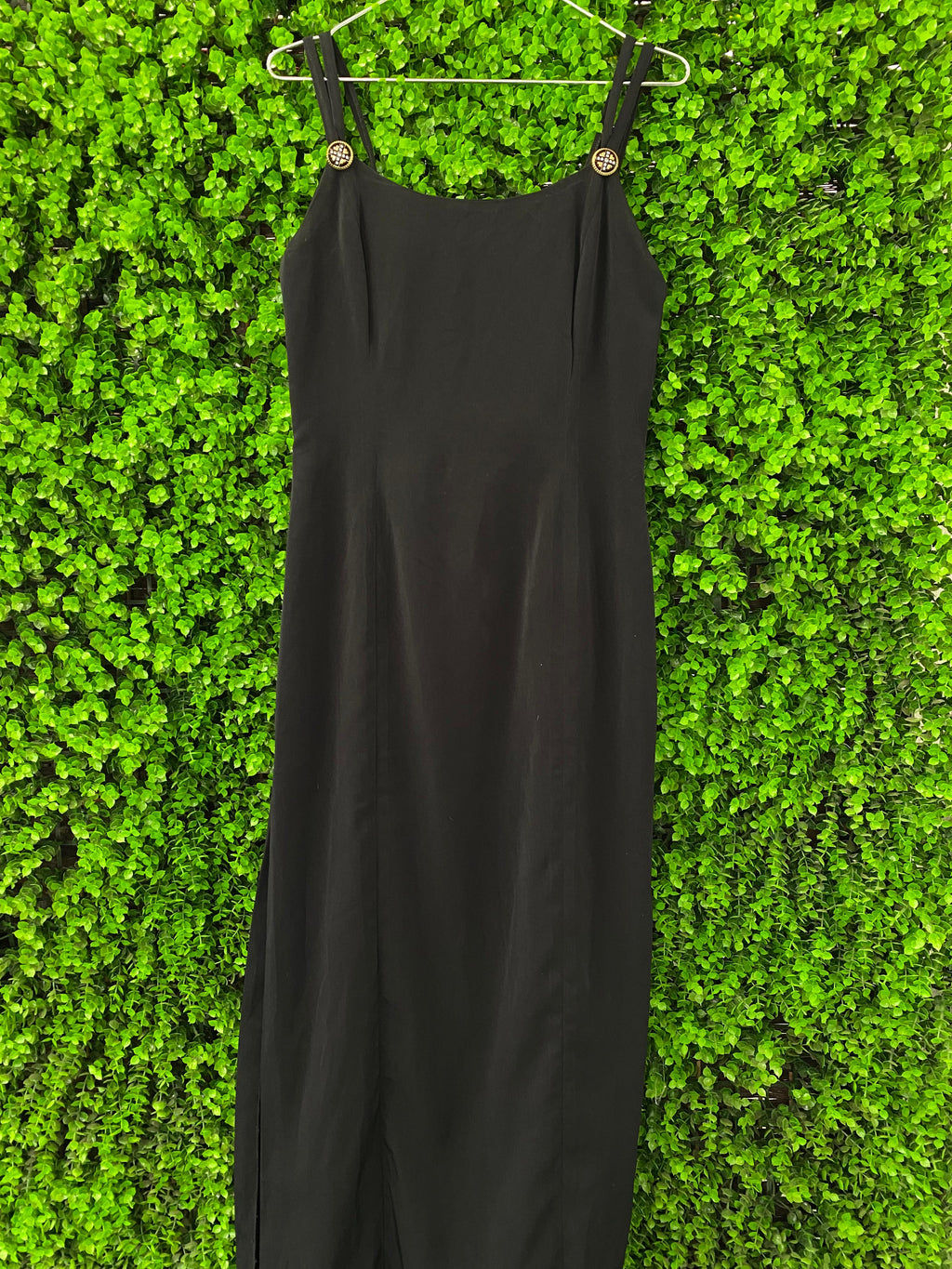 Black Button-Strap Maxi Dress