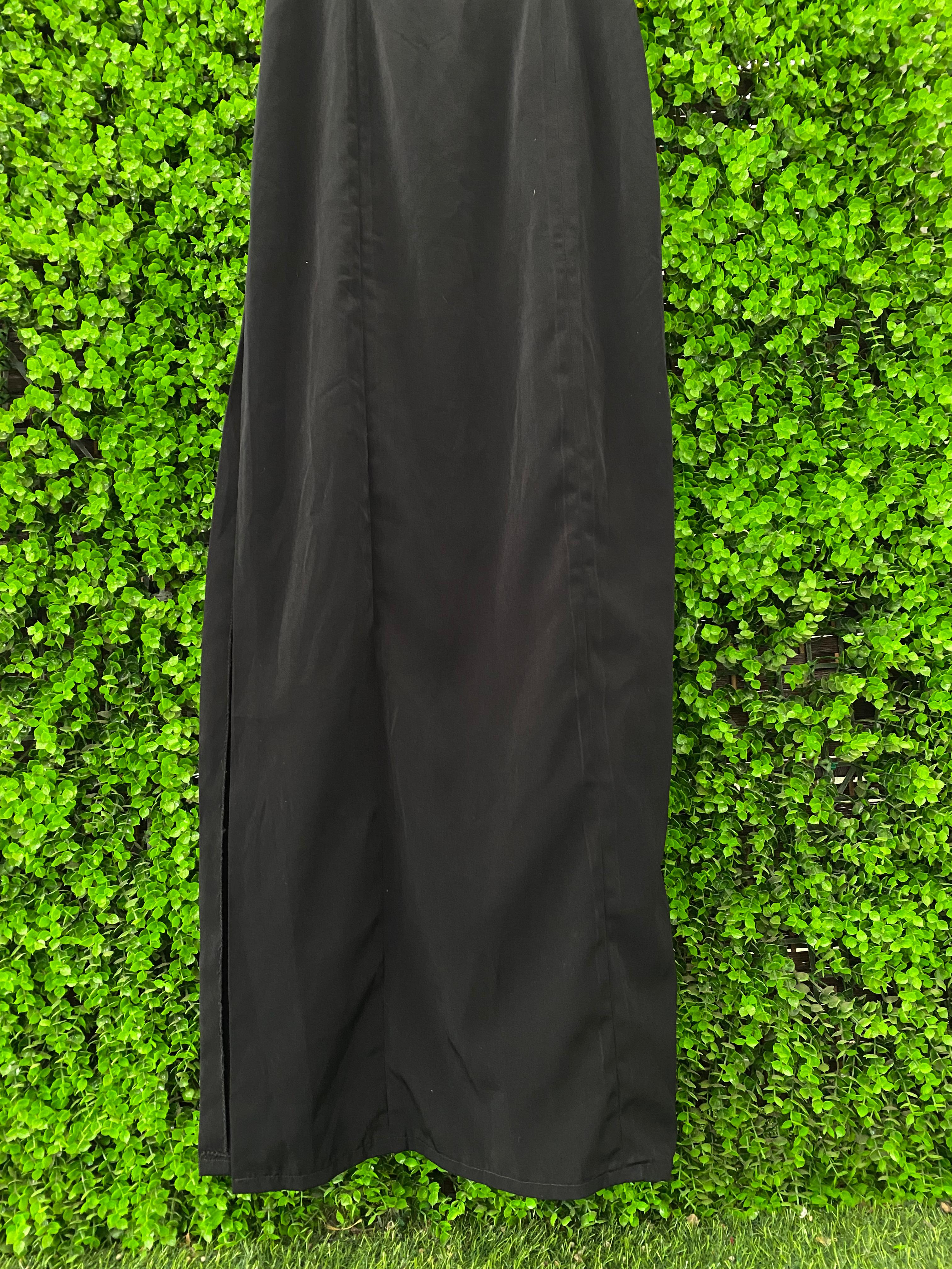 Black Button-Strap Maxi Dress