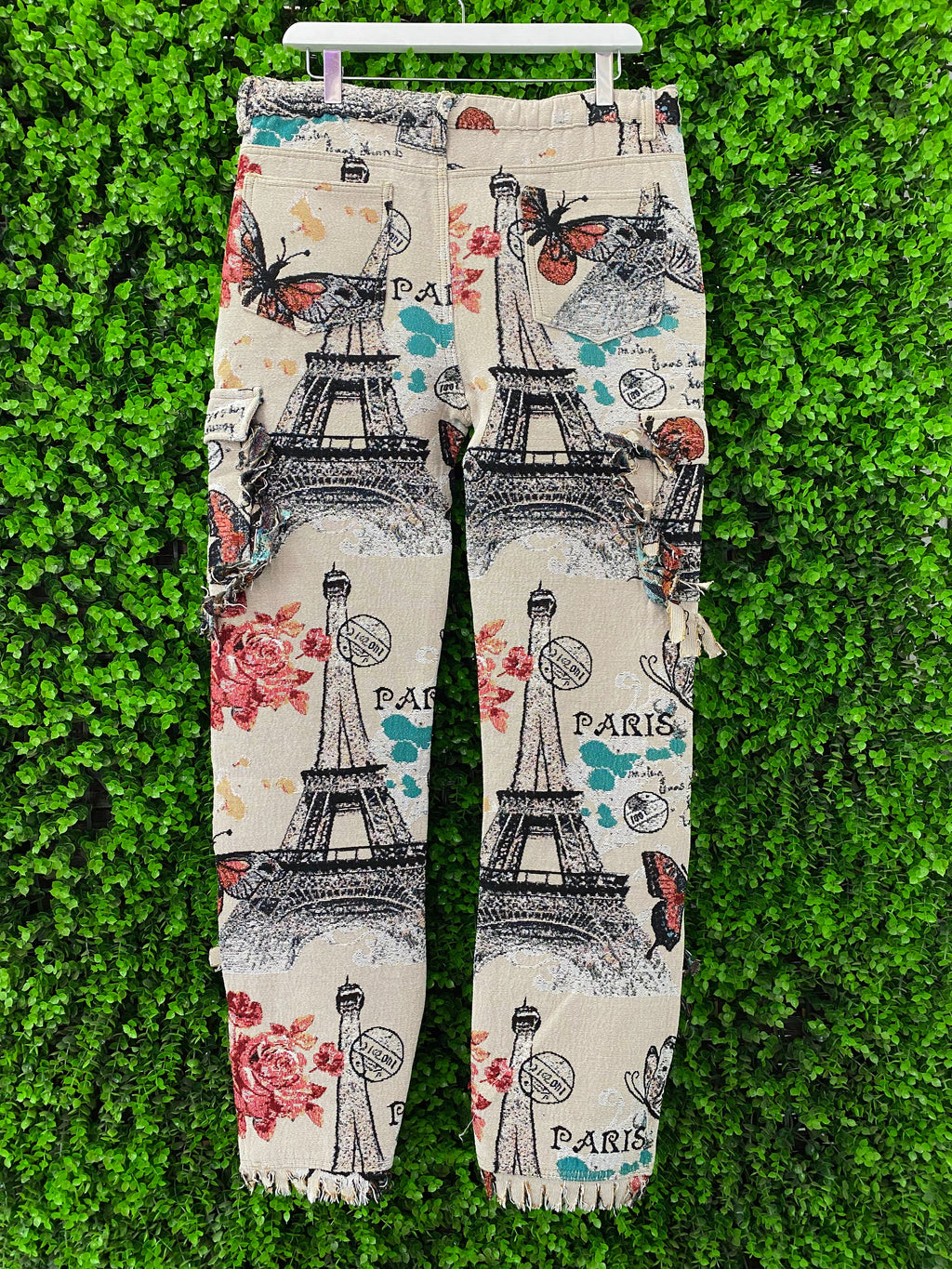 Paris Print Frayed Detail Statement Pants